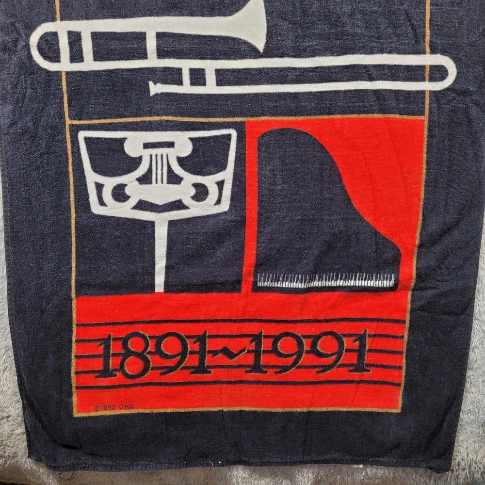 Carnegie Hall Centennial Beach Towel Black Red Music Instruments 31x59